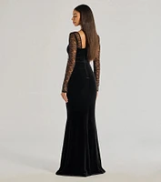 Jaya Long Sleeve Lace And Velvet Column Dress