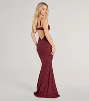 Tricia V-Neck Open Back Mermaid Glitter Formal Dress