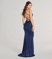 Rylie Formal Glitter Lace-Up Column Dress