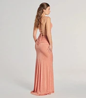Rylie Formal Glitter Lace-Up Column Dress