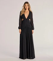 Adley Long Sleeve Cutout Mesh Formal Dress