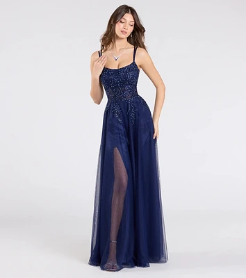 Leslie Floral Applique Lace Up A-Line Formal Dress