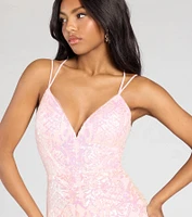 Sylvia Lace-Up Mermaid Tulle Ruffle Sequin Dress