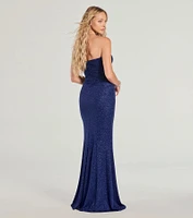 Lilly Sleeveless High-Slit Glitter Column Dress