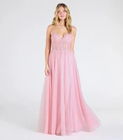 Fatima V-Neck Embroidered A-Line Tulle Dress