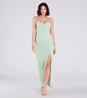 Chloe Lace-Up Ruched Column Formal Dress