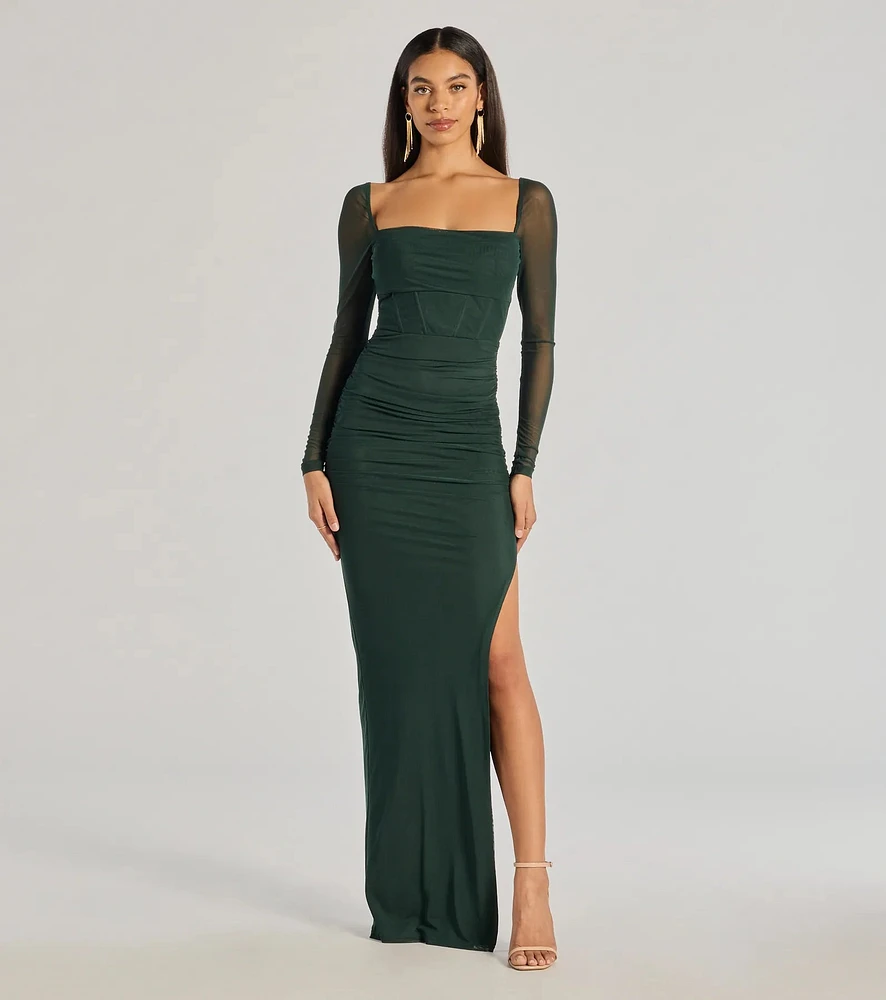 Ashlynn Long Sleeve Corset Column Formal Dress