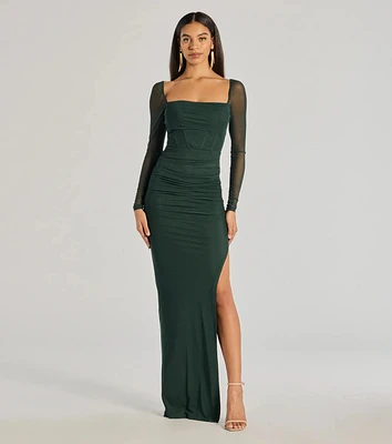 Ashlynn Long Sleeve Corset Column Formal Dress