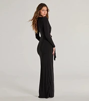 Zoya Plunging V-Neck Long Sleeve Formal Dress