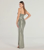 Maia High-Slit Foiled Long Dress