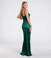 Michelle Applique Trim Wrap Satin Formal Dress