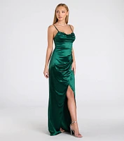 Michelle Applique Trim Wrap Satin Formal Dress