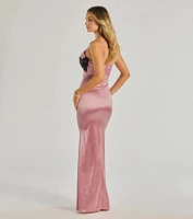 Jayden V-Neck Lace Trim Bow Satin Mermaid Formal Dress