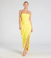 Kellie Strapless Ruffled Slit Lace Formal Dress