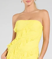 Kellie Strapless Ruffled Slit Lace Formal Dress