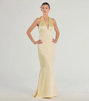 Erika Halter Satin Column Formal Dress