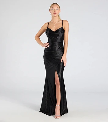 Joyce Open Back Wrap Bodycon Glitter Formal Dress