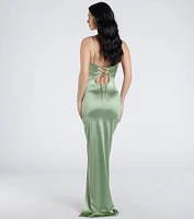 Laverne Formal Satin Lace-Up Column Dress