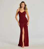 Lexis Lace-Up Slit Mermaid Glitter Formal Dress