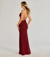 Lexis Lace-Up Slit Mermaid Glitter Formal Dress