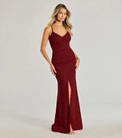 Lexis Lace-Up Slit Mermaid Glitter Formal Dress