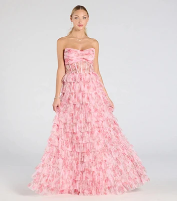 Kira Strapless Floral Tulle A-Line Formal Dress