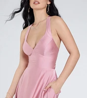 Abbey Lace-Up Slit A-Line Satin Formal Dress
