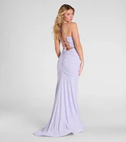 Leslie Lace-Up Mermaid Glitter Formal Dress