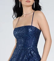 Drea Glitter Sequin Lace-Up A-line Formal Dress