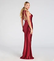 Joyce Open Back Wrap Bodycon Glitter Formal Dress