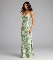 Daniella Lace-Up Floral Satin Formal Dress