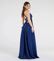 Abbey Lace-Up Slit A-Line Satin Formal Dress