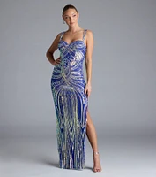 Elisa Iridescent Sequin High Slit Column Dress