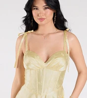 Melika Bustier Slit A-Line Satin Formal Dress