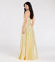 Melika Bustier Slit A-Line Satin Formal Dress