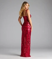 Elisa Iridescent Sequin High Slit Column Dress
