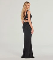 Devon Glitter Cutout High Slit Column Dress