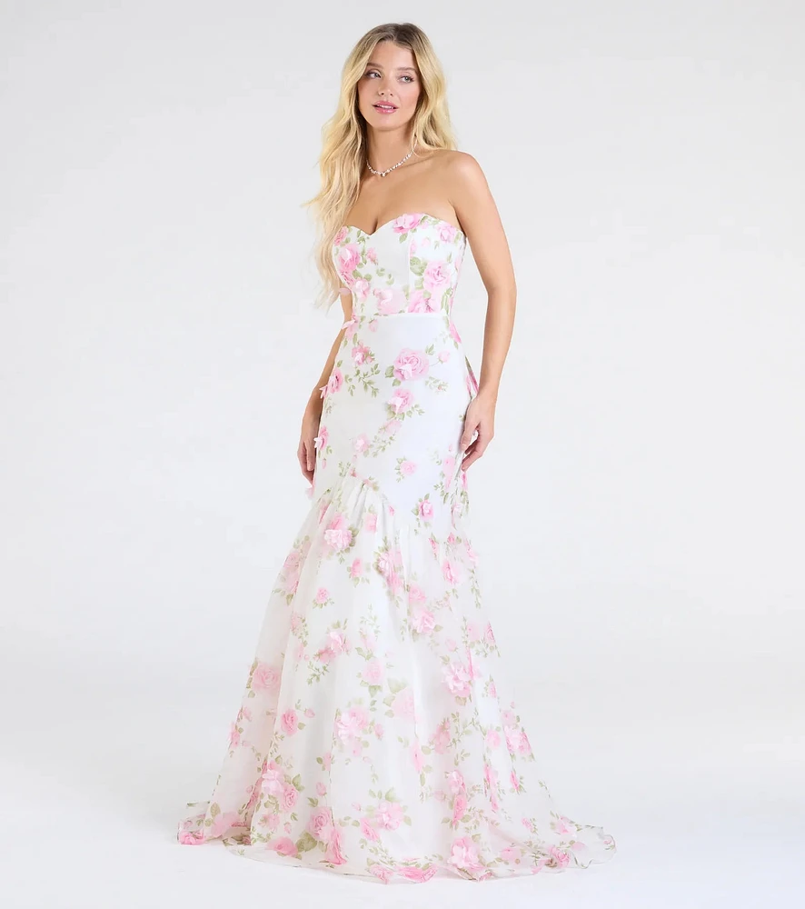 Robin Strapless Lace-Up Floral Mermaid Formal Dress