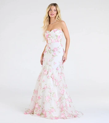 Robin Strapless Lace-Up Floral Mermaid Formal Dress