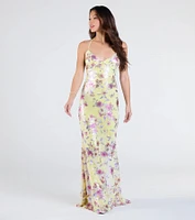 Sierra Lace-Up Floral Sequin Formal Dress