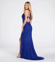 Rhonda Strappy Back Slit Glitter Formal Dress