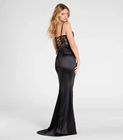 Idra Lace Corset Satin Wrap Formal Dress