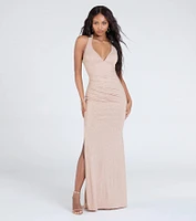 Ayla Lace-Up Slit Mermaid Glitter Formal Dress