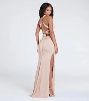 Ayla Lace-Up Slit Mermaid Glitter Formal Dress