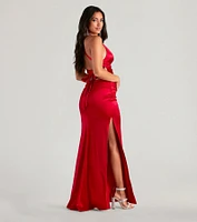 Jamie Lace-Up Satin Formal Column Dress