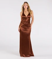 Jamie Lace-Up Satin Formal Column Dress