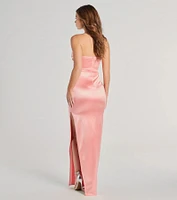 Brianna Satin Strapless High Slit Column Dress