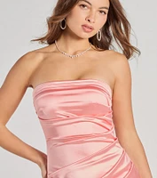 Brianna Satin Strapless High Slit Column Dress