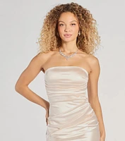 Brianna Satin Strapless High Slit Column Dress
