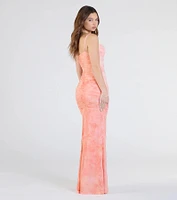 Kristina Floral Velvet Slit Formal Dress